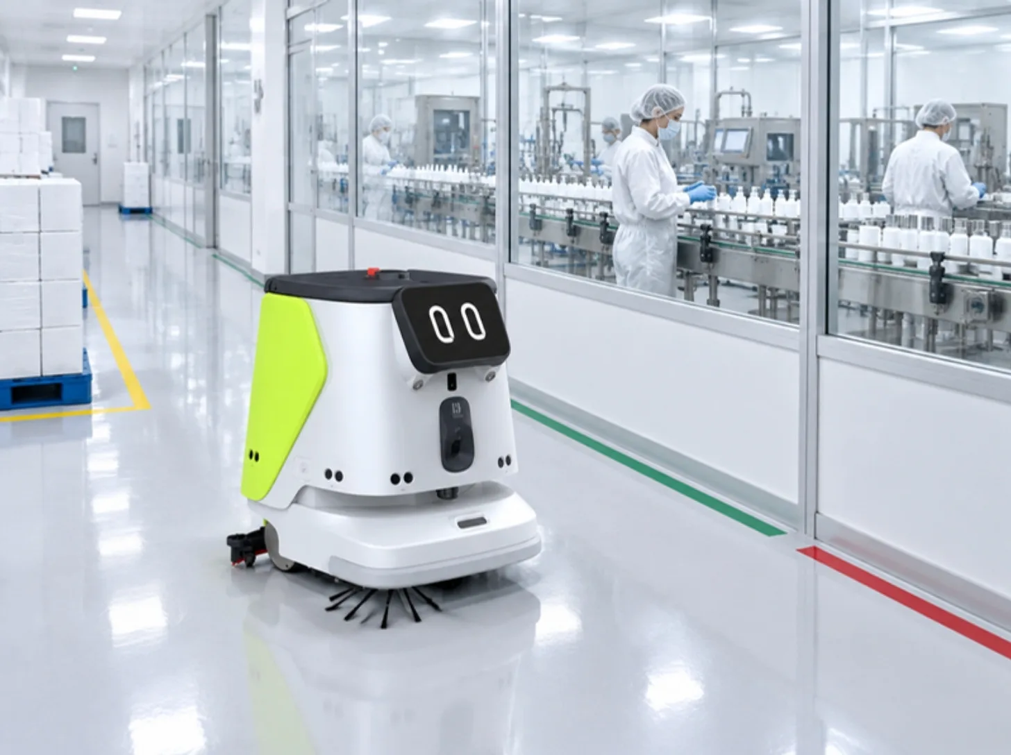 Robot PUDU CC1 Pro in un reparto farmaceutico e cosmetico