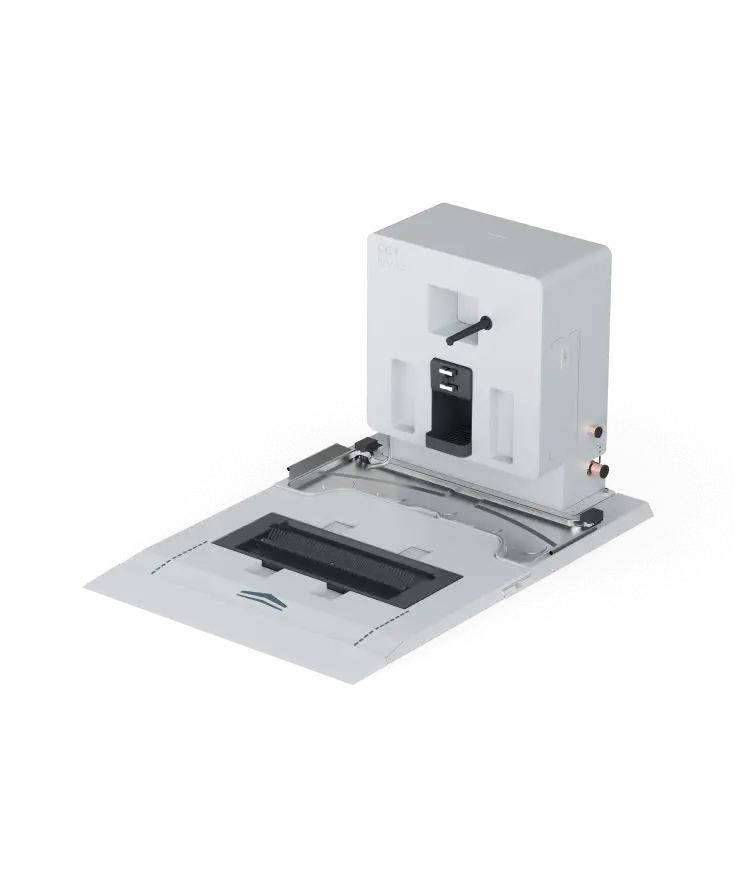Docking station autopulente CC1: ricarica, acqua e pulizia dei rulli